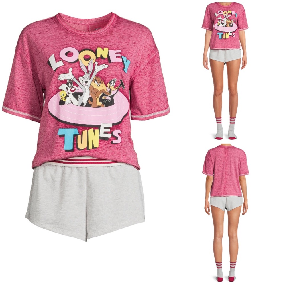 Warner Bros Womens Looney Tunes 3 Piece Shorty Sleep Set Size L NEW NWT